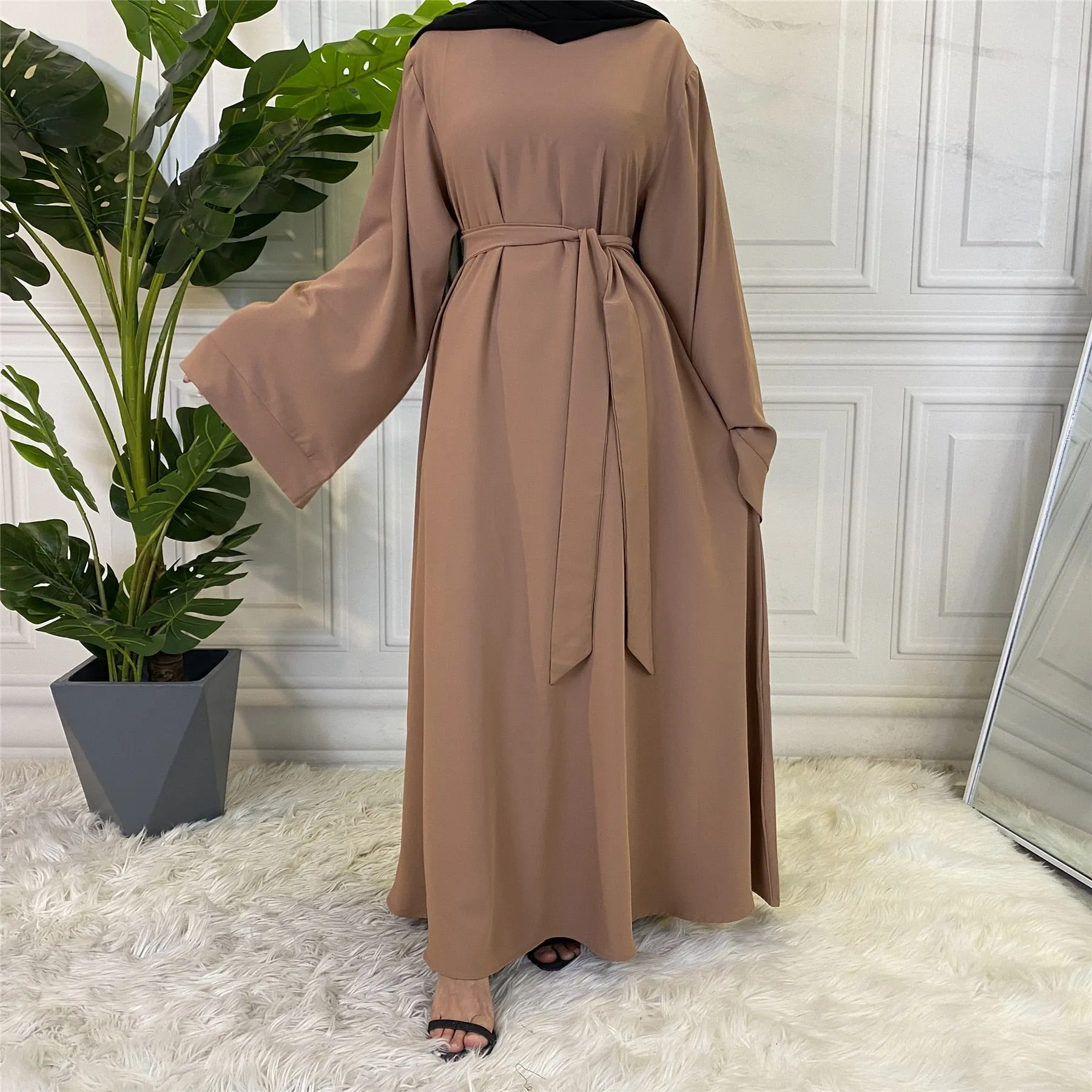 Muslim Fashion Hijab Long Dresses Women With Sashes Islamic Clothing