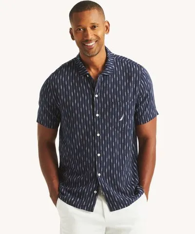 Nautica Mens Printed Linen Short-Sleeve Shirt