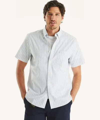 Nautica Mens Wrinkle-Resistant Striped Wear To Work Short-Sleeve Shirt