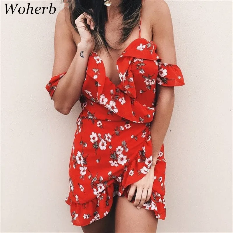 New  European Fashion Elegant Sexy Dress V-neck Vestidos Spaghetti Strap Off The Shoulder Slim Beach Bohemian Women Dresses GS