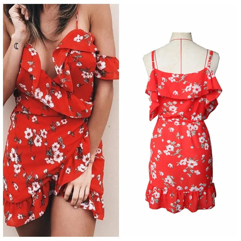 New  European Fashion Elegant Sexy Dress V-neck Vestidos Spaghetti Strap Off The Shoulder Slim Beach Bohemian Women Dresses GS