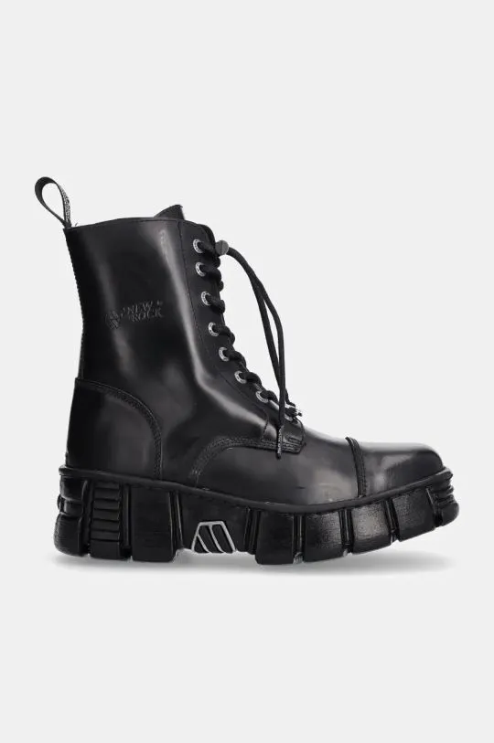 New Rock leather biker boots Antik Negro + Tower Casco Negro Lateral women's black color M-WALL126N-C1