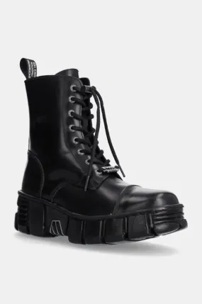 New Rock leather biker boots Antik Negro + Tower Casco Negro Lateral women's black color M-WALL126N-C1