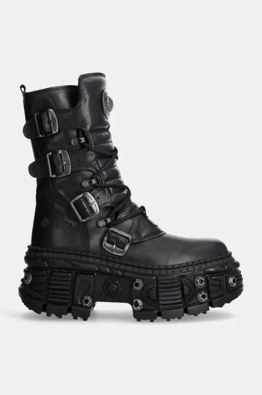 New Rock leather biker boots Itali Negro Nomada Negro + Tank Casco Negro women's black color M-WALL373-S11