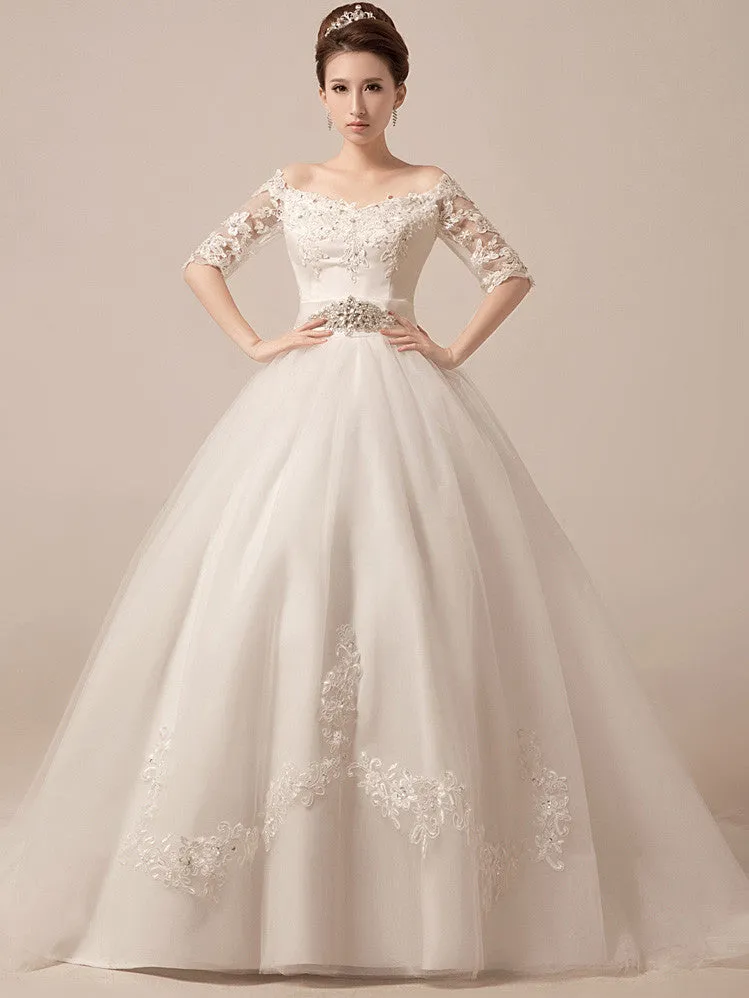 Off Shoulder Ball Gown Dress Debutante Ball Gown with Sleeves