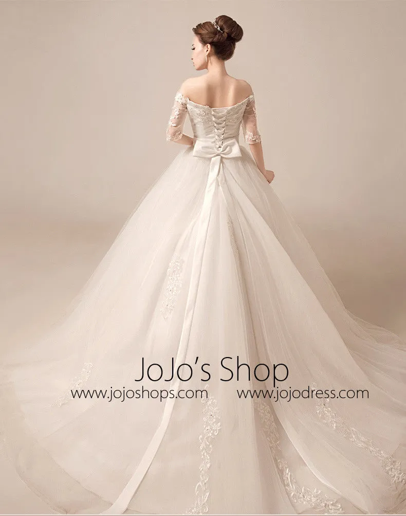 Off Shoulder Ball Gown Dress Debutante Ball Gown with Sleeves