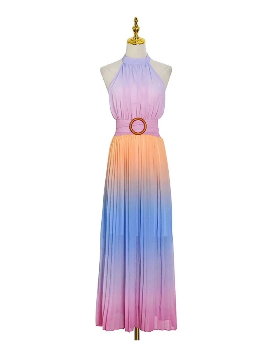 Ombré Colored Pleated Long Dress