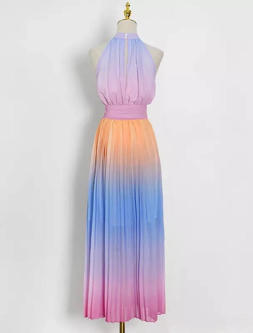 Ombré Colored Pleated Long Dress