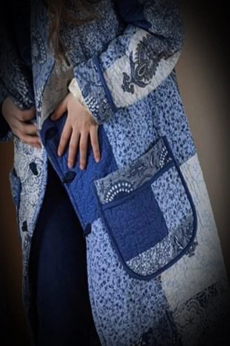 One of a kind Quilted Coat - Blue Paisley