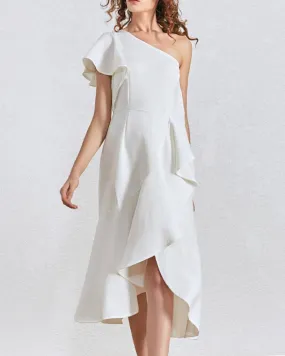 One Shoulder Ruffle Midi Dress