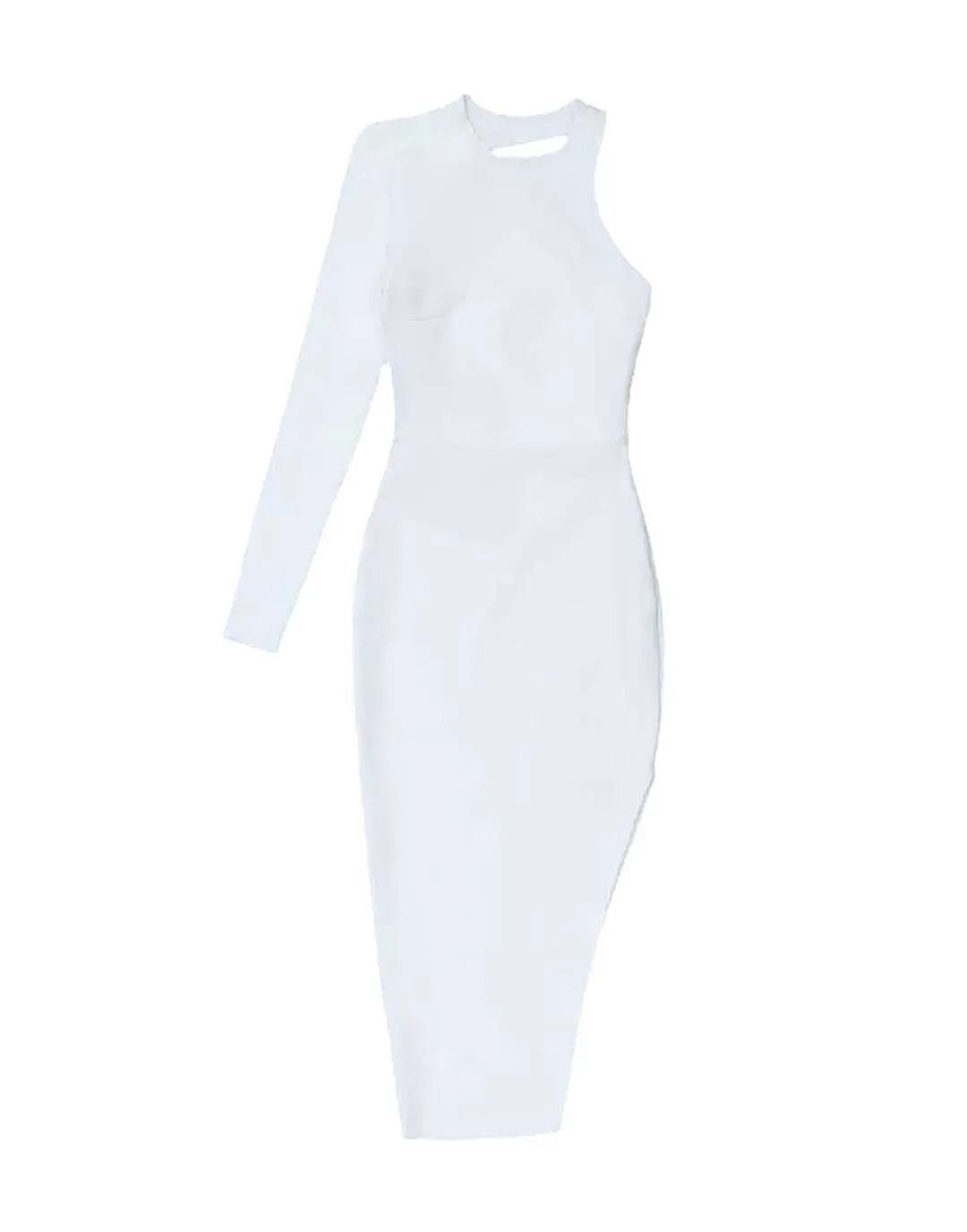 One Sleeve Cutout Bodycon Dress In White