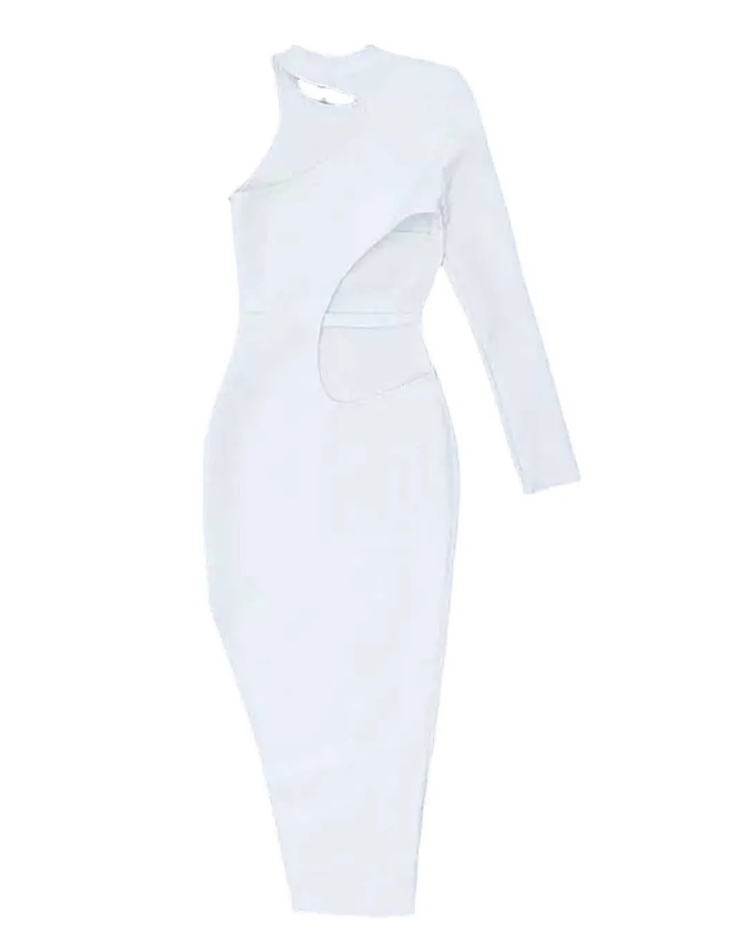 One Sleeve Cutout Bodycon Dress In White