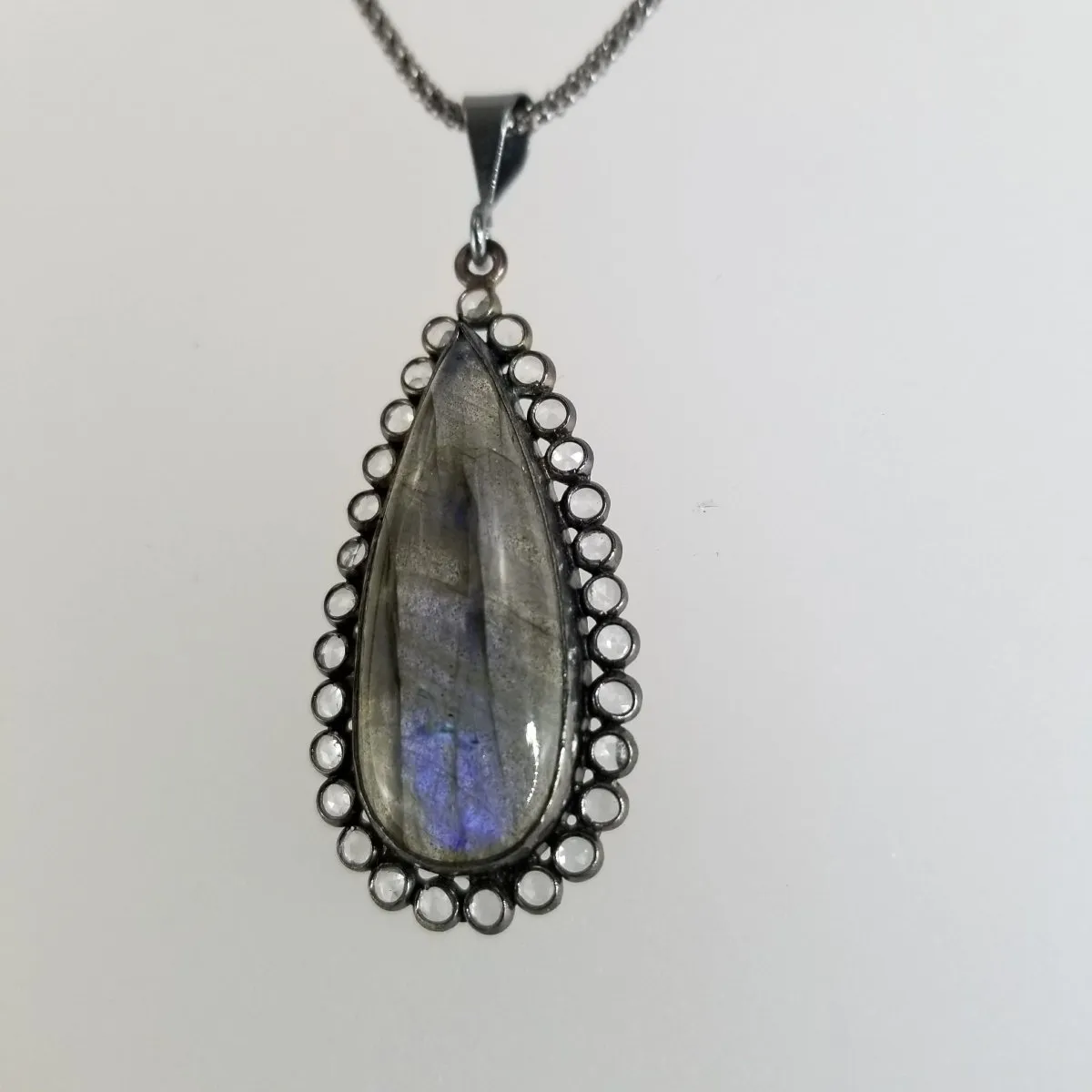 Oxodized Sterling Labradorite Pendant on Chain STERLING New Neck SS Lab.