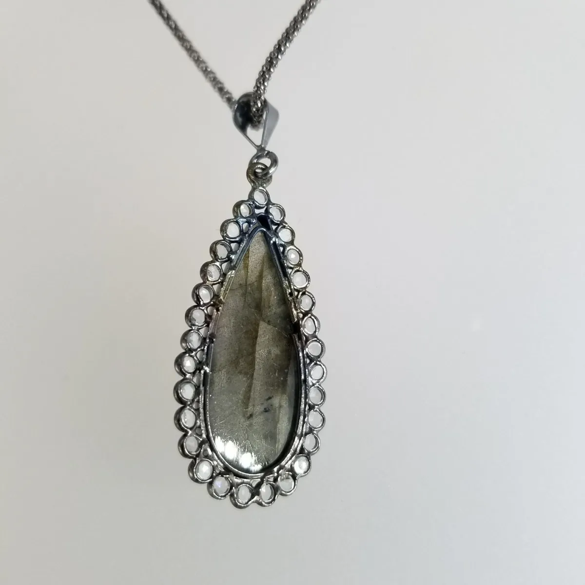 Oxodized Sterling Labradorite Pendant on Chain STERLING New Neck SS Lab.