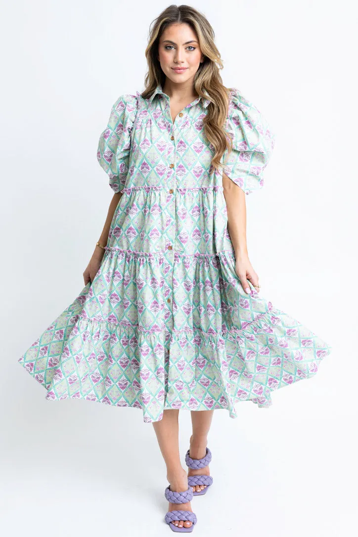 Paris Floral Poplin Tier Midi Dress