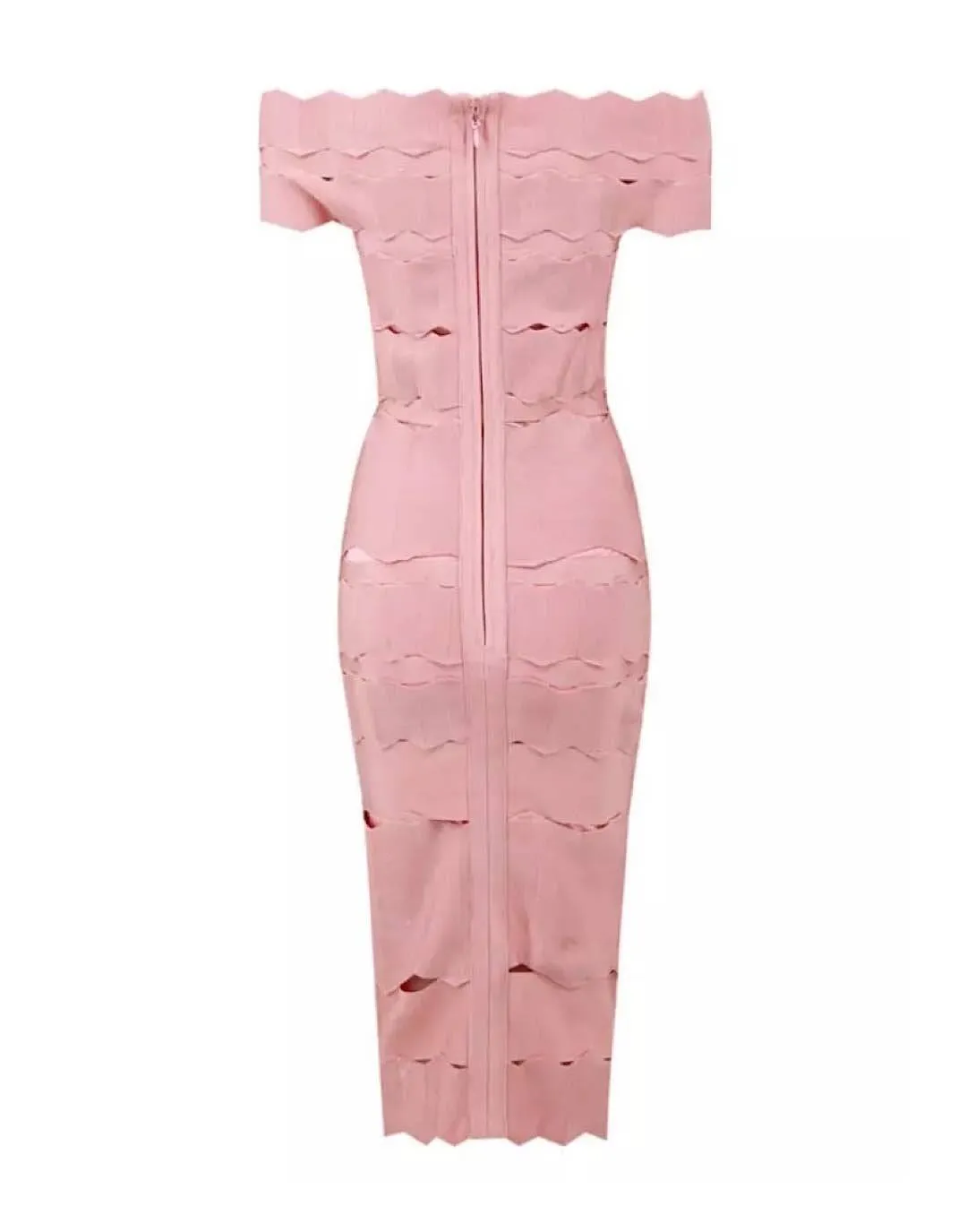 Pink Bodycon Bandage Knitted Lined Midi Dress