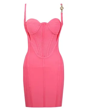 Pink Gold Trim Knitted Bandage Dress