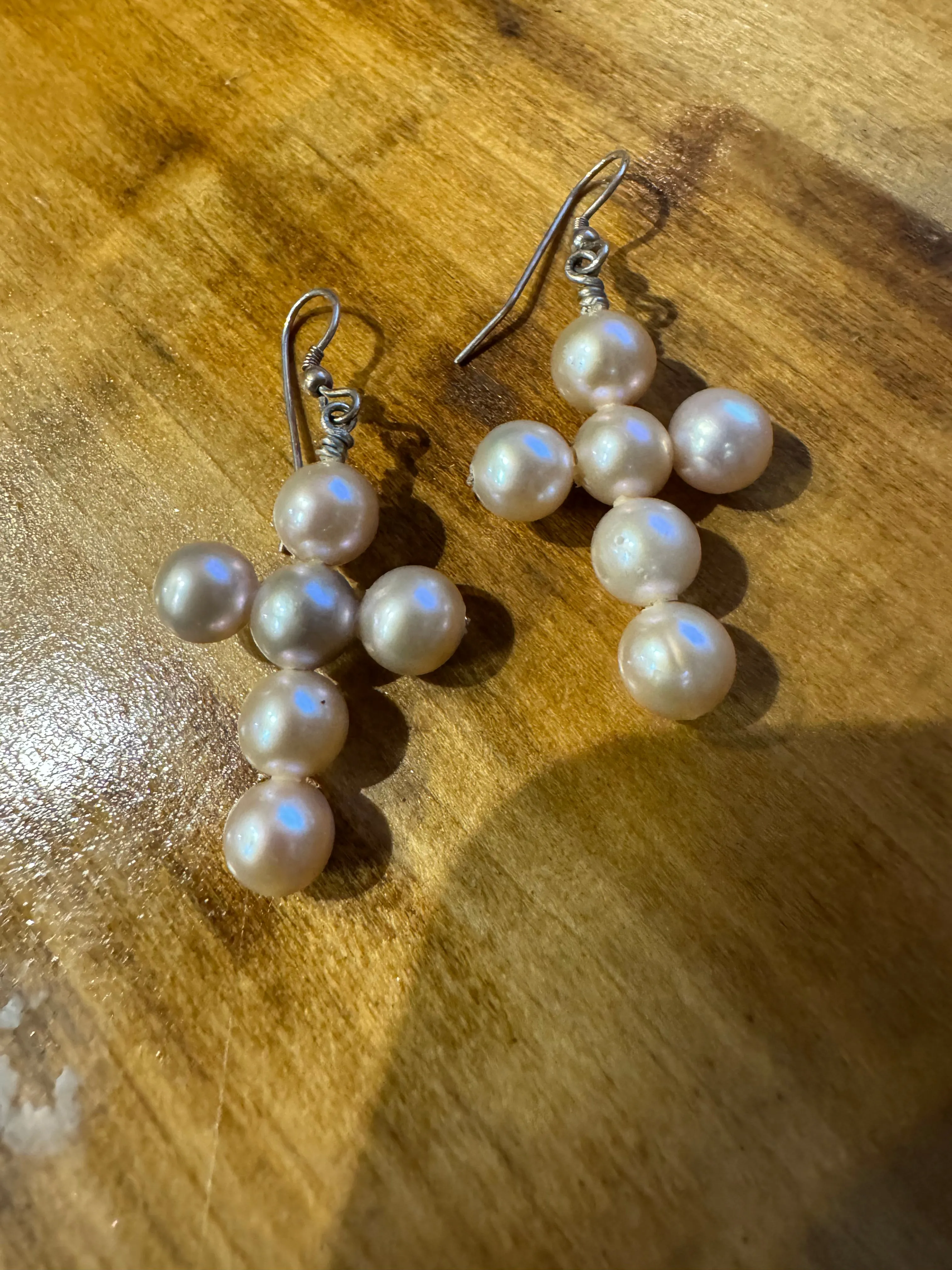 Pink Pearl Cross Earrings