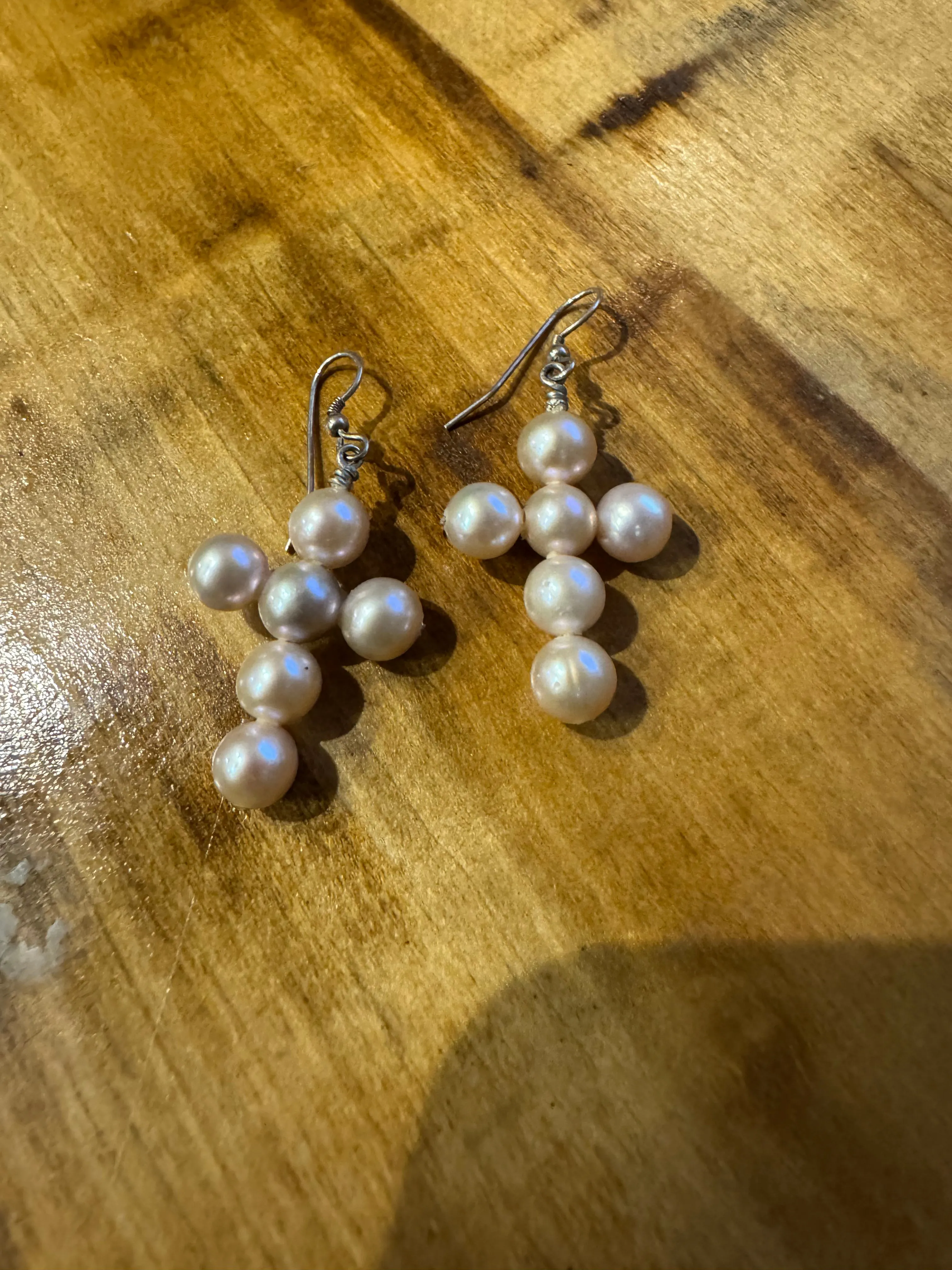 Pink Pearl Cross Earrings