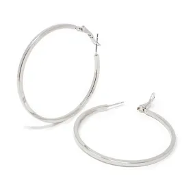 Plain Hoop Earrings 50MM Rhodium Plated