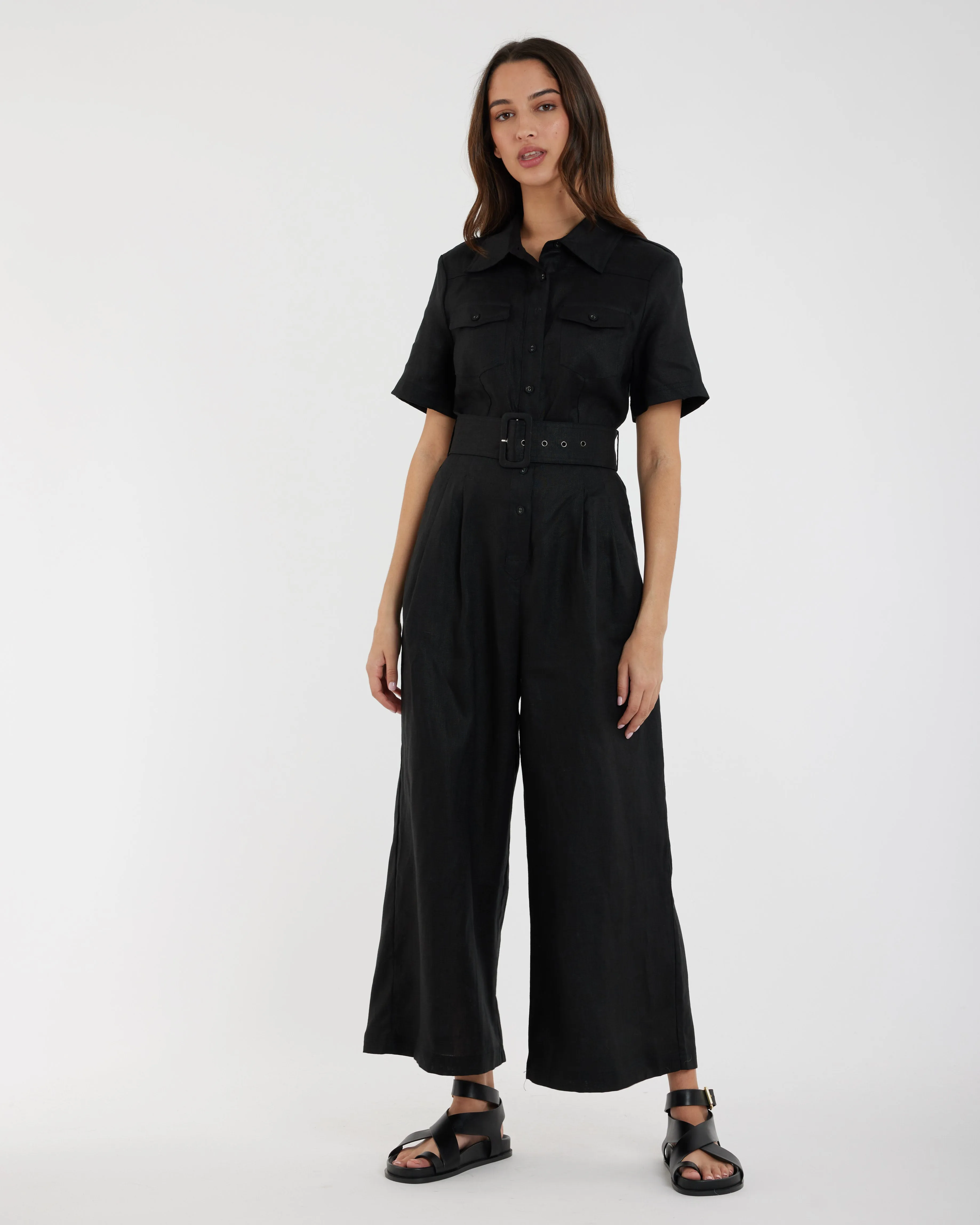 Portsea Linen Jumpsuit - Black