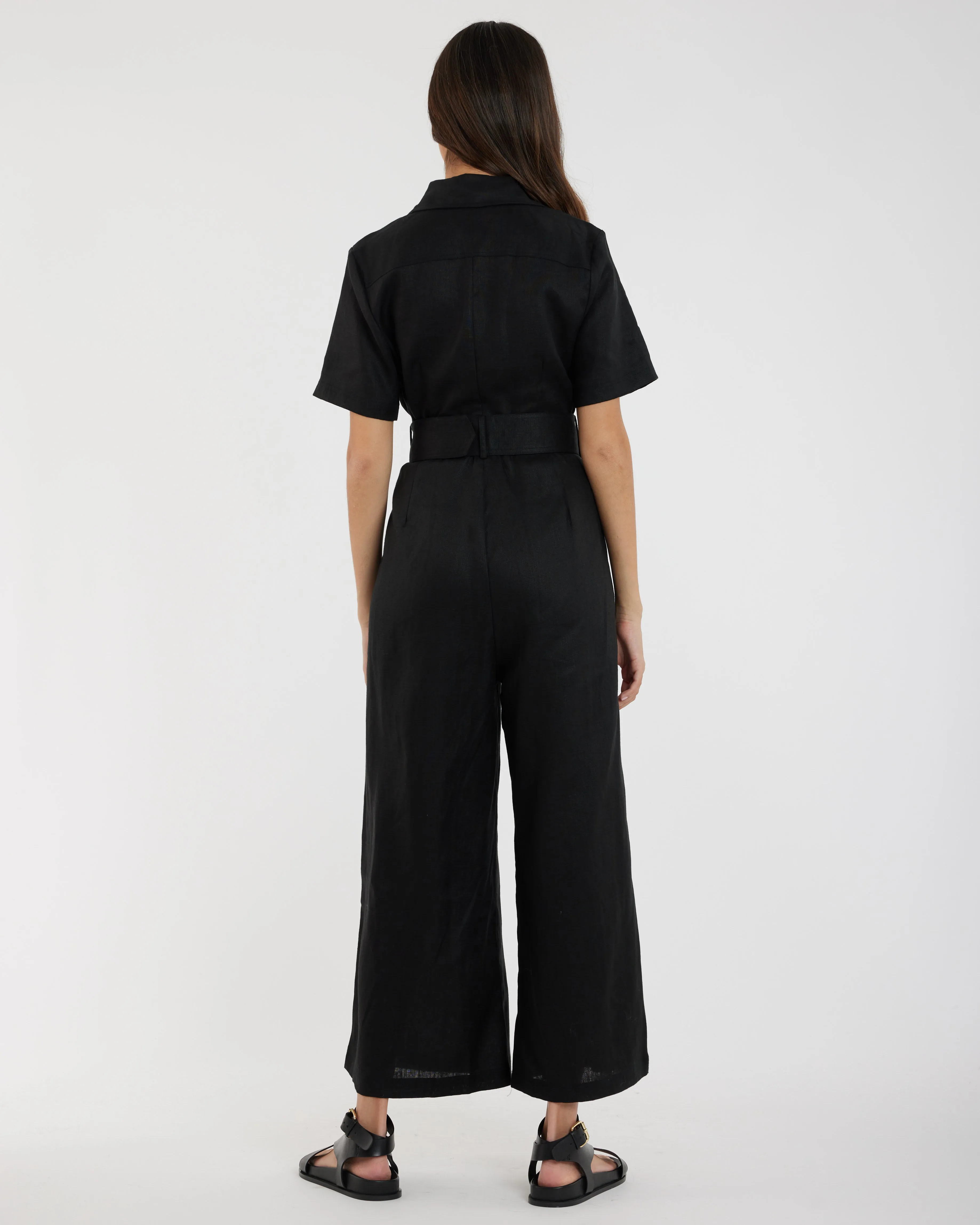 Portsea Linen Jumpsuit - Black