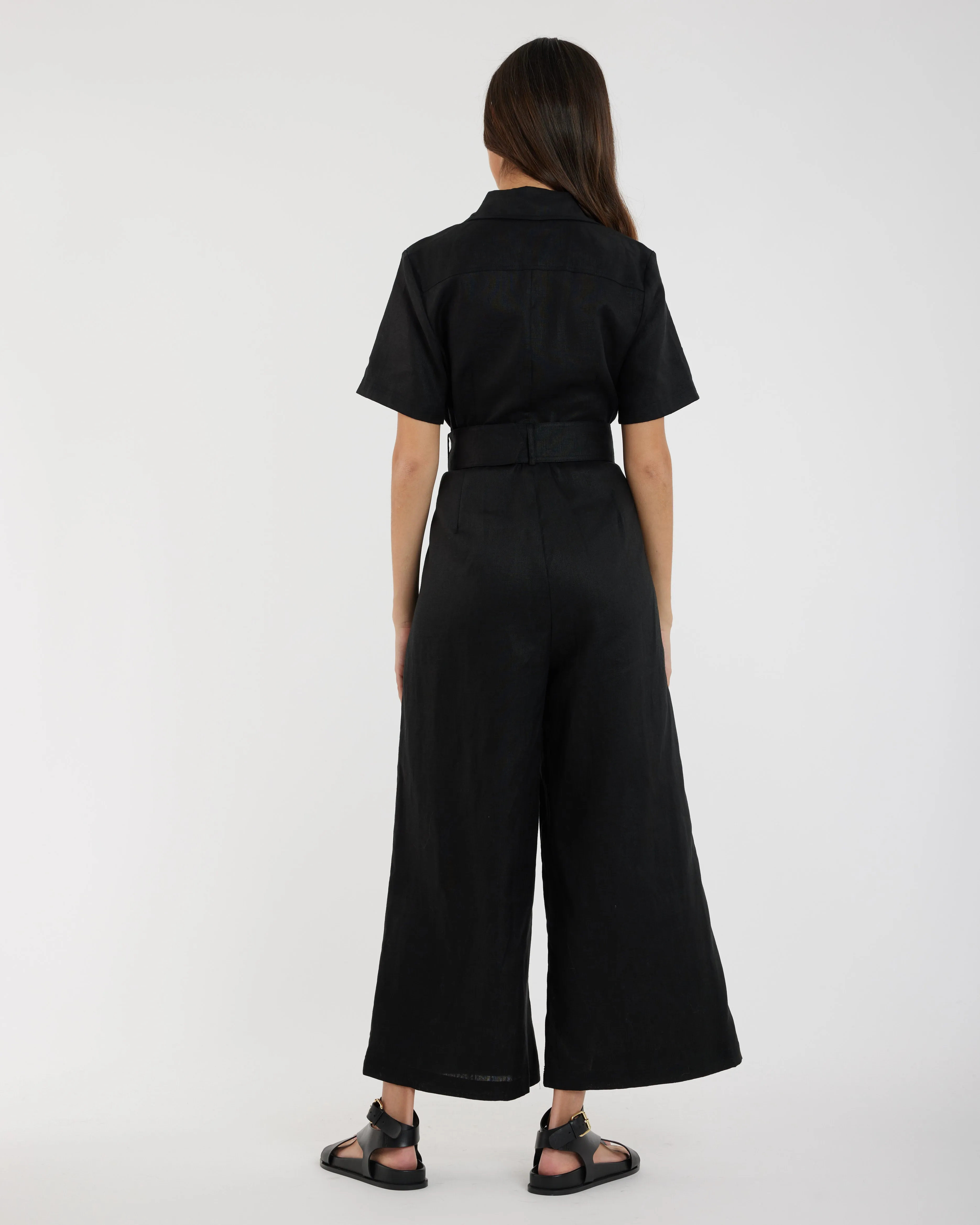 Portsea Linen Jumpsuit - Black