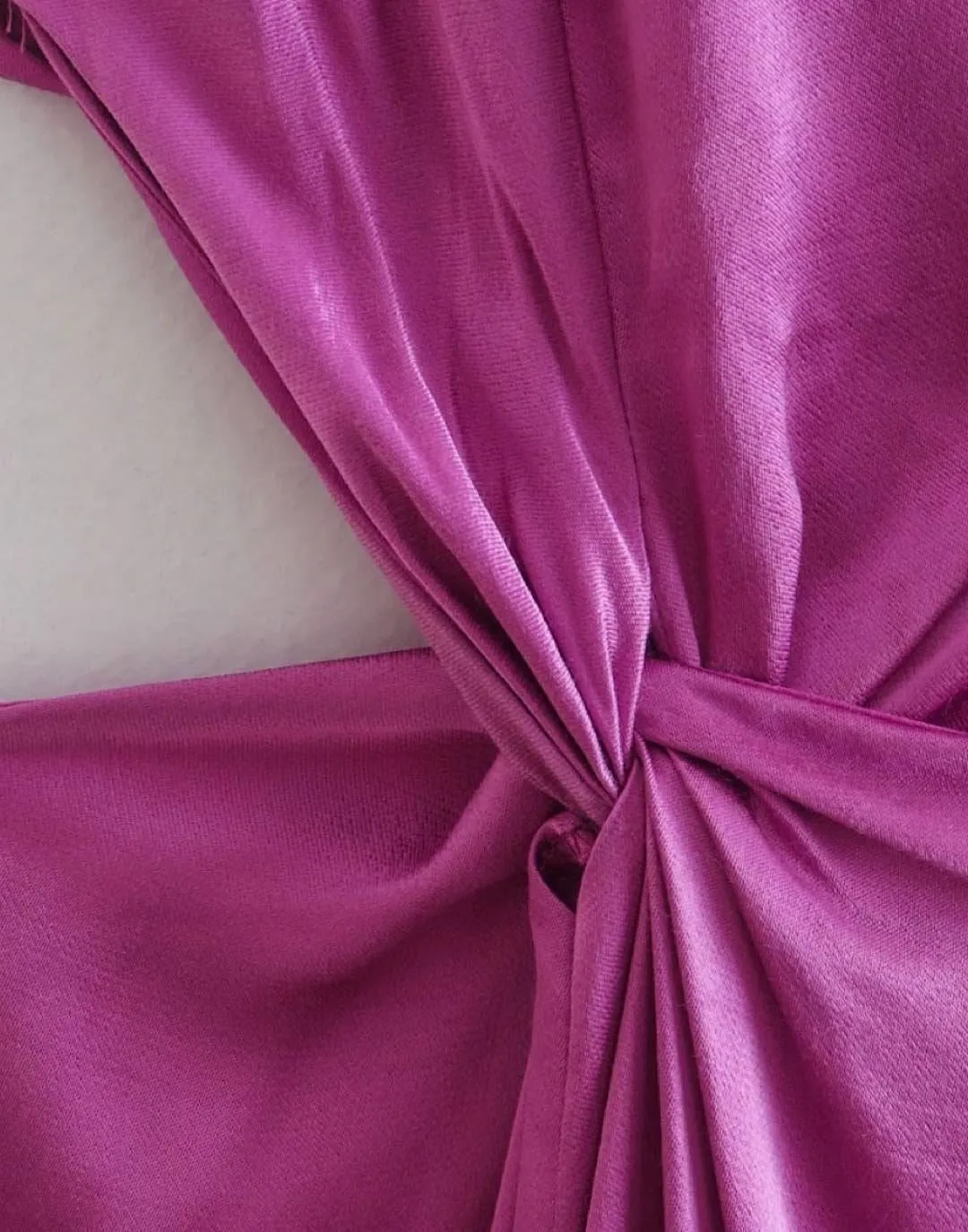 Purple Satin Cut Out Midi Dress