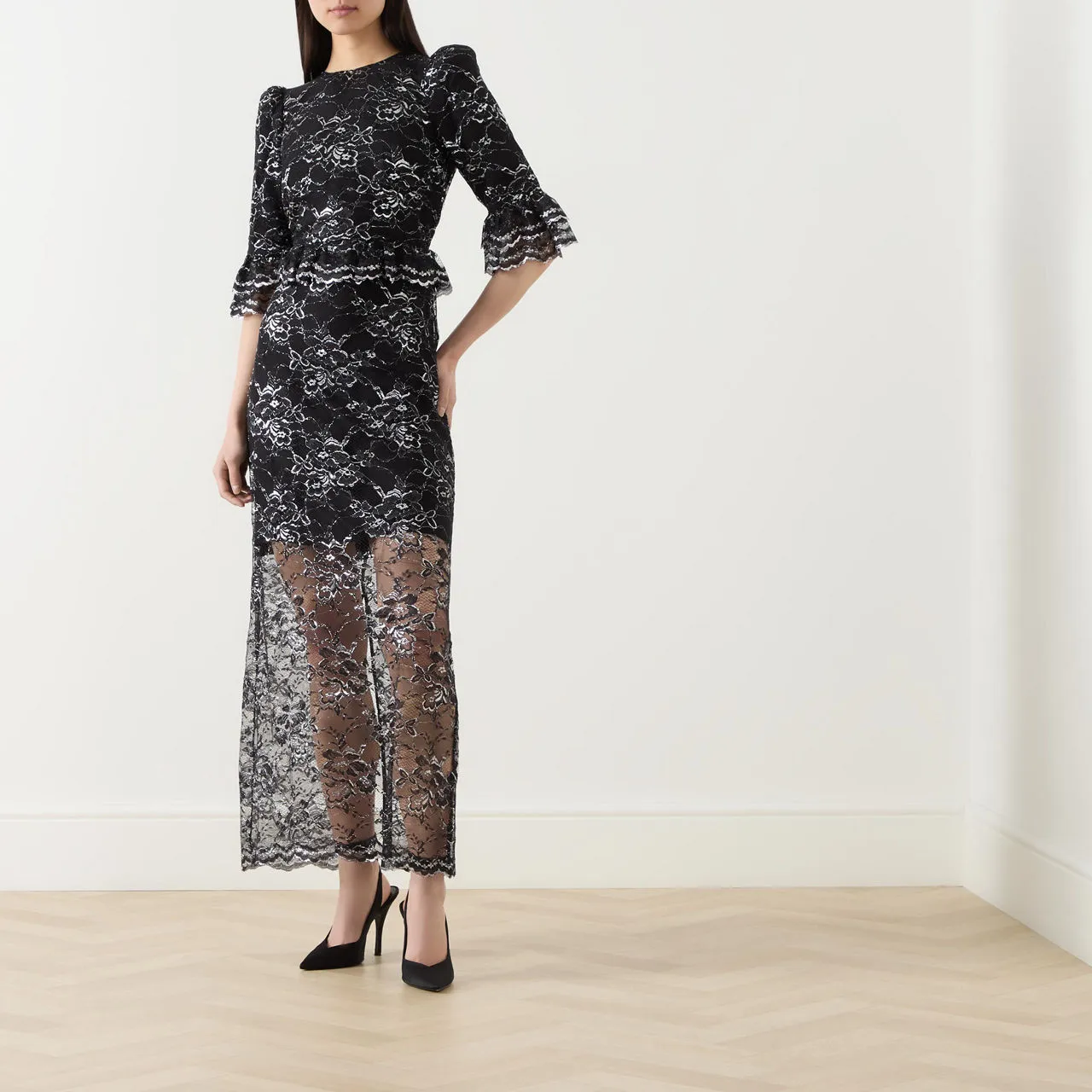 QUEENS OF ARCHIVE Skye Lace Ruffle Dress - Black