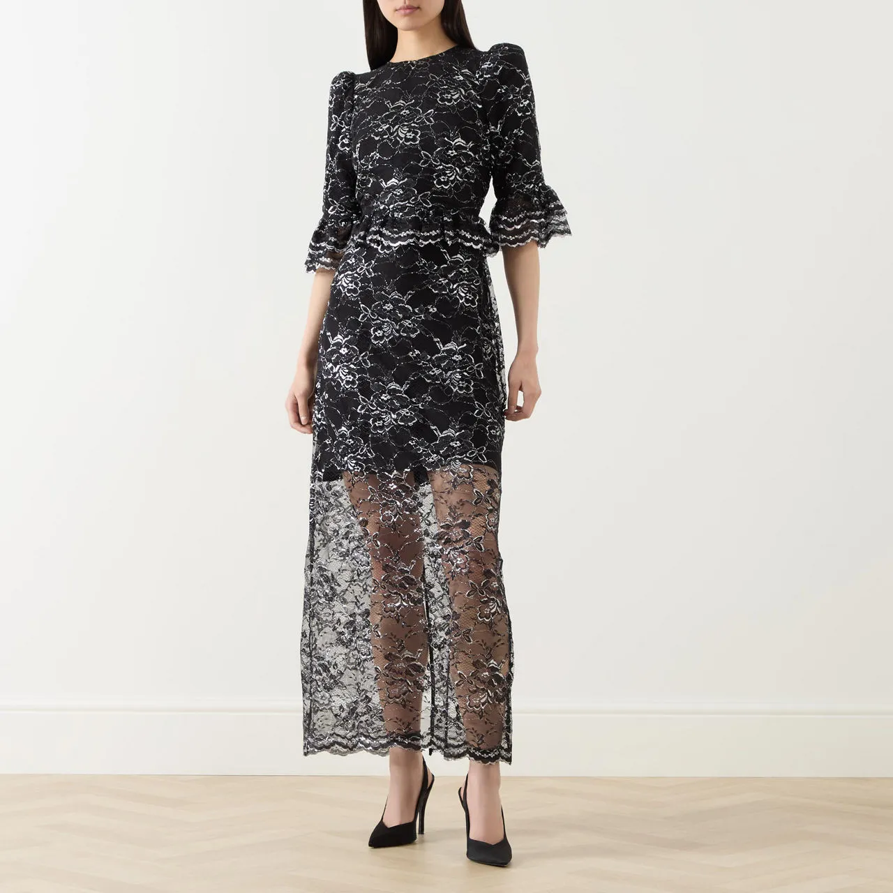 QUEENS OF ARCHIVE Skye Lace Ruffle Dress - Black