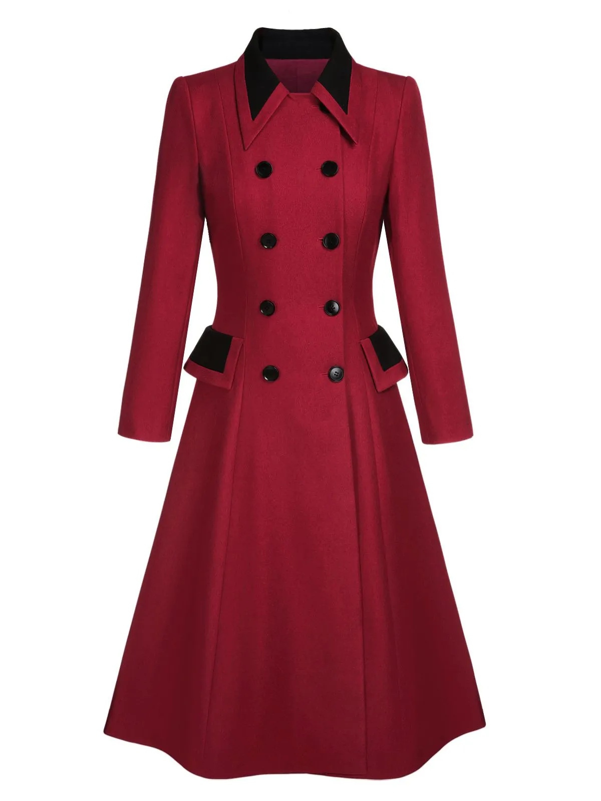 Red 1950s Lapel Double Breasted Coat