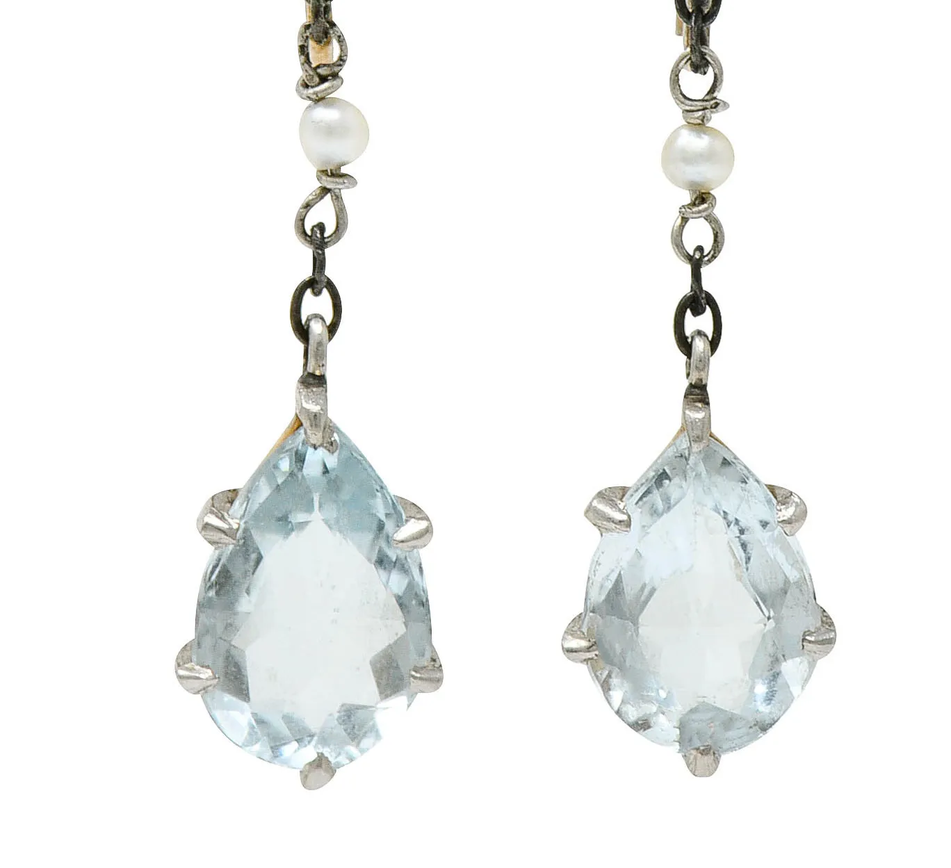 Retro 4.24 CTW Aquamarine Natural Freshwater Pearl Platinum-Topped 14 Karat Gold Screwback Earrings