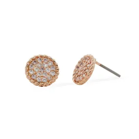 Rose Gold Plated Circle Cubic Zirconia Earrings With Rope Edge