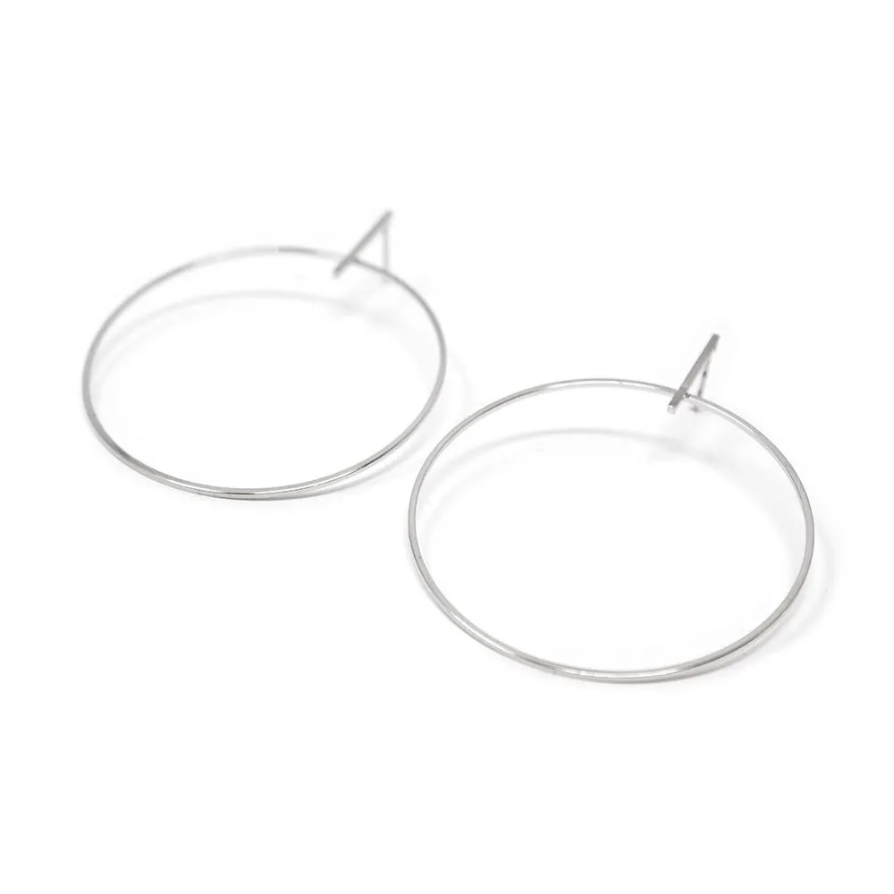 Round Bar Hoop Stud Earrings 24kt White Gold Dip