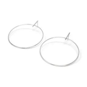 Round Bar Hoop Stud Earrings 24kt White Gold Dip