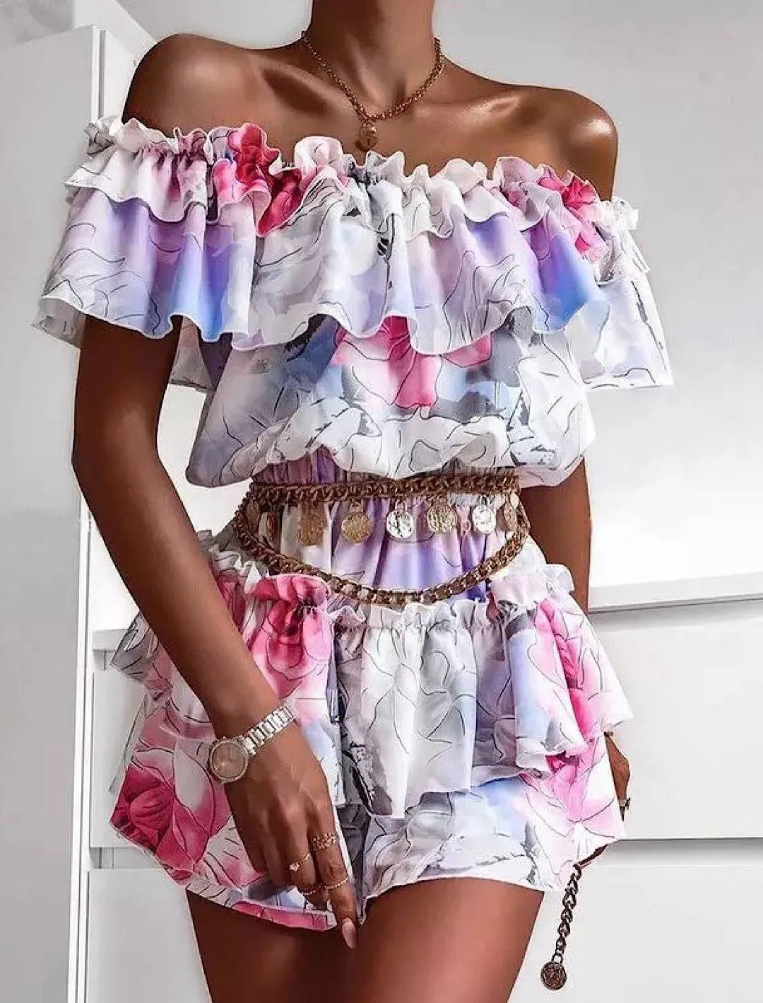 Ruffle Detailed Layered Skirt Dress