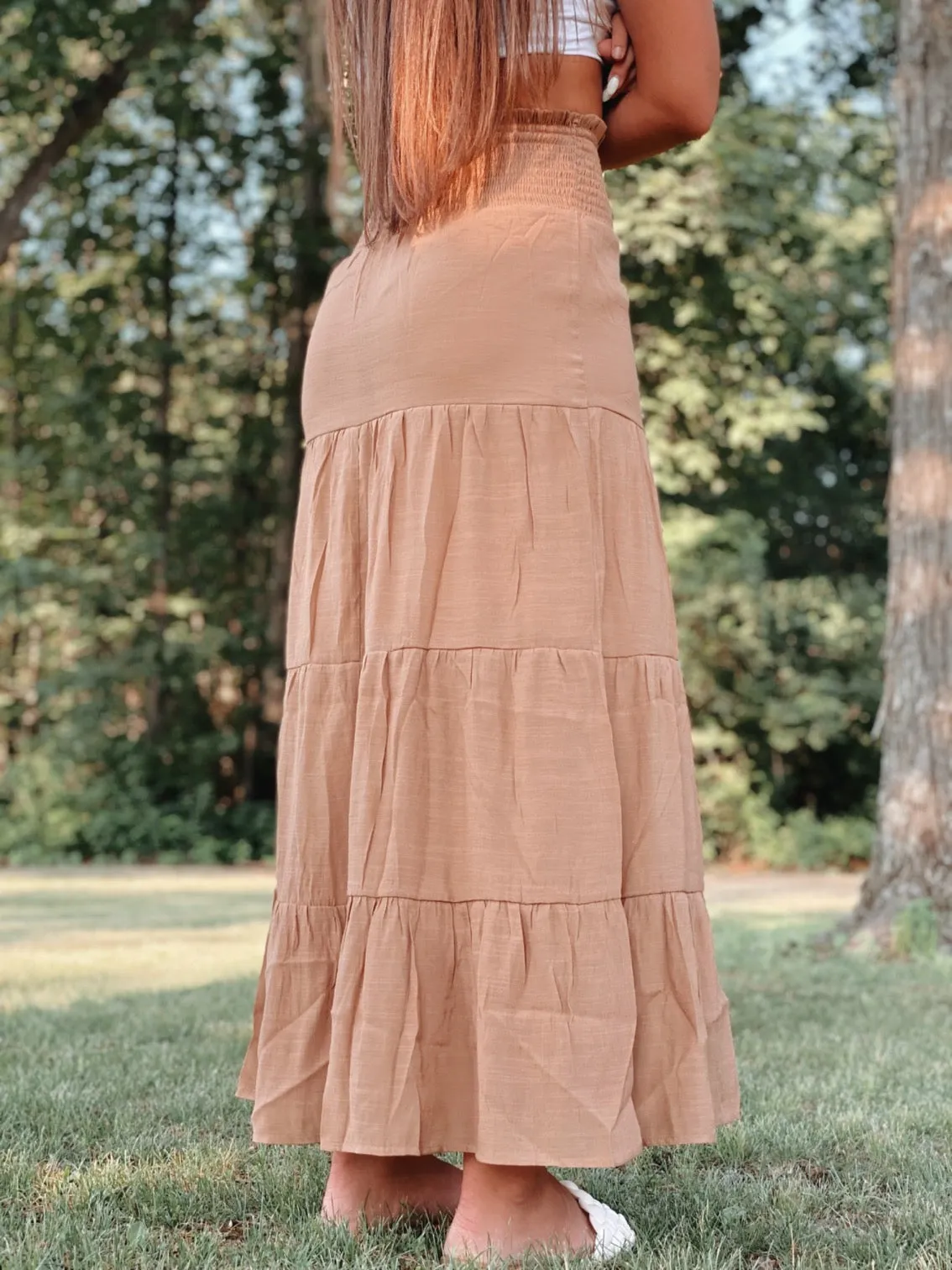 Rust Smocked Maxi Skirt