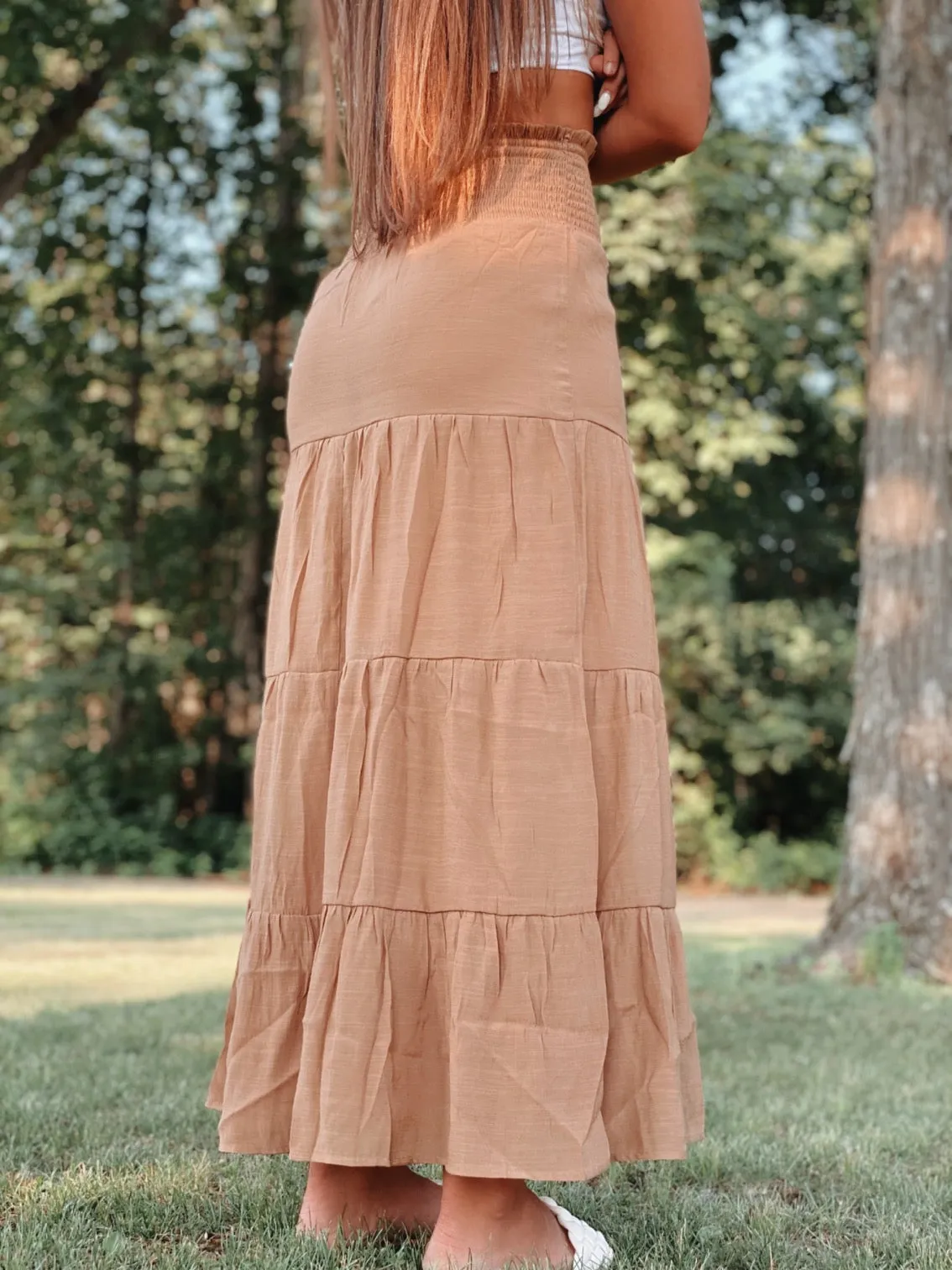 Rust Smocked Maxi Skirt