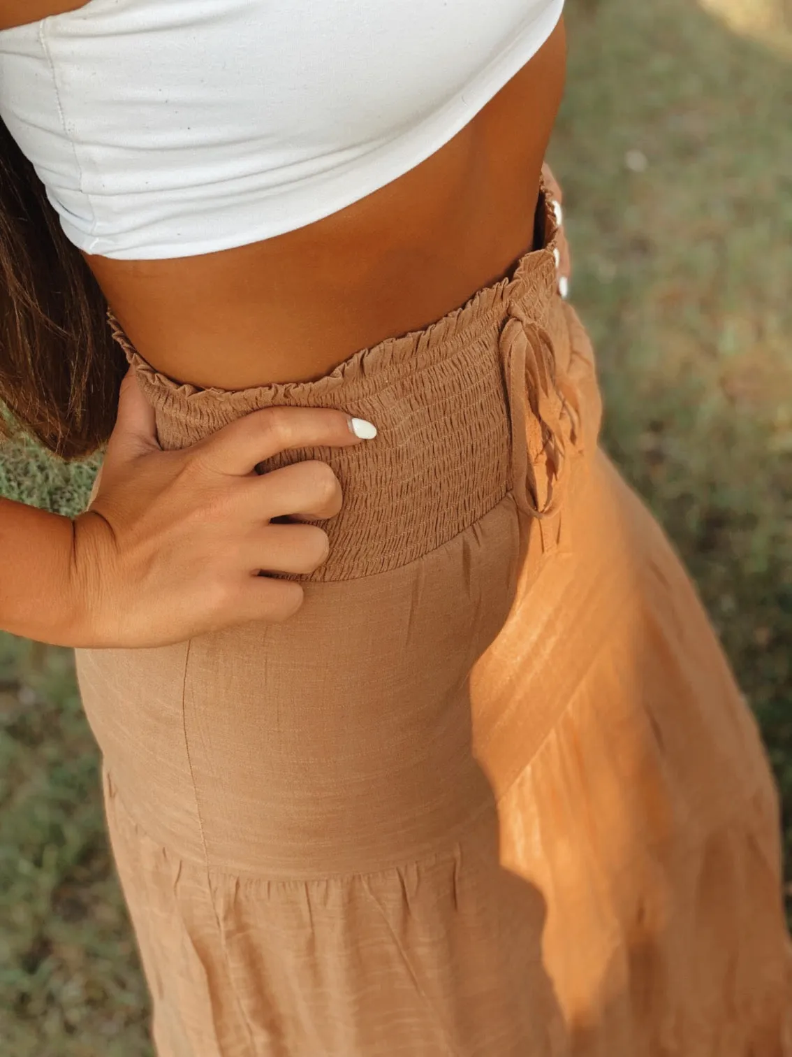 Rust Smocked Maxi Skirt