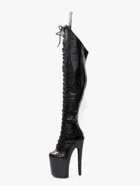 Sexy High Heel Boots Round Toe Zipper Stiletto Heel Pole Dancing Black Thigh High Boots Over The Knee Boots