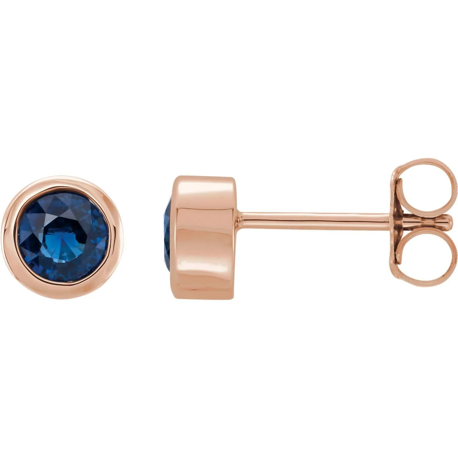 Simple Blue Sapphire Bezel Set Stud Earrings