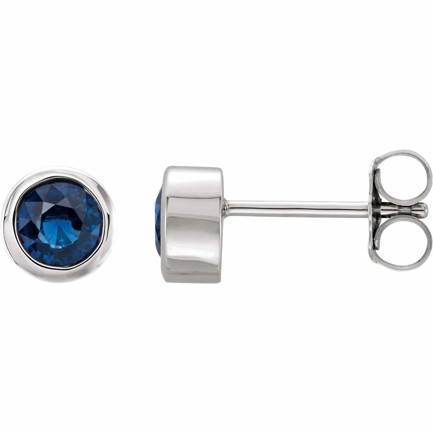 Simple Blue Sapphire Bezel Set Stud Earrings