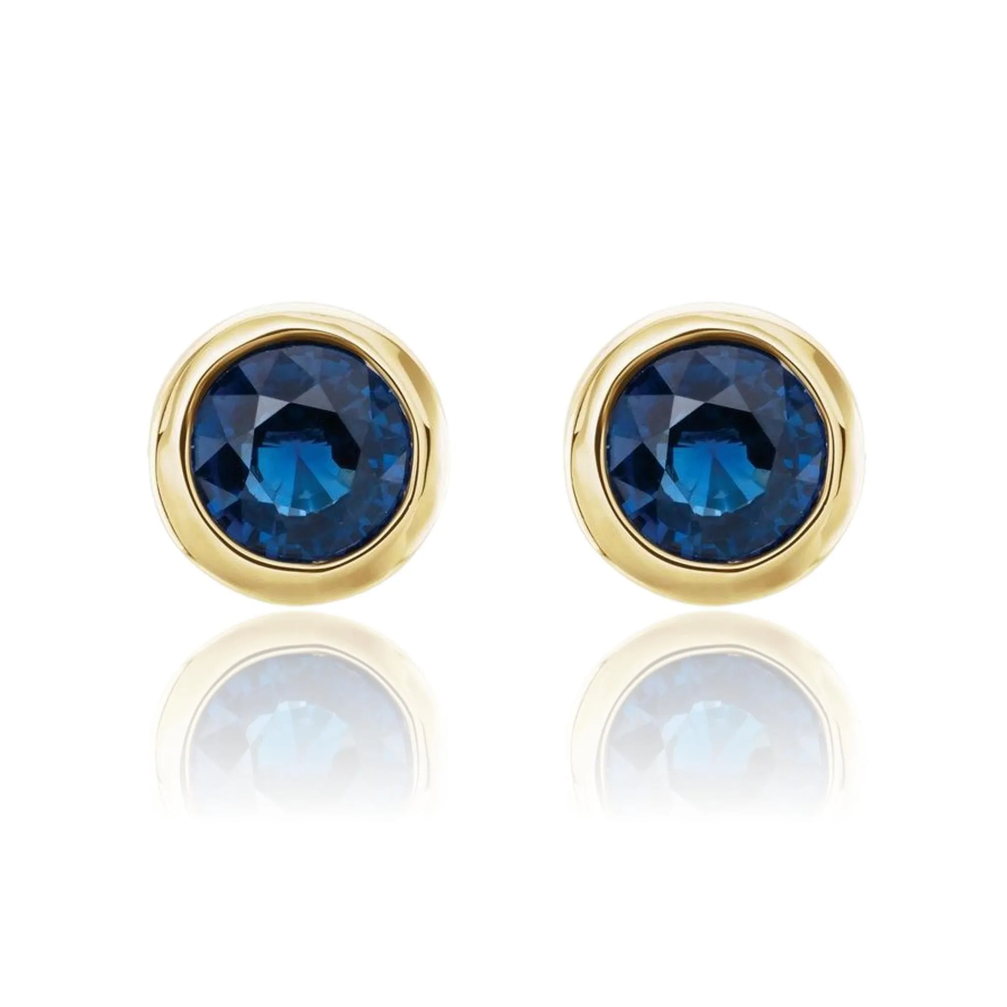 Simple Blue Sapphire Bezel Set Stud Earrings