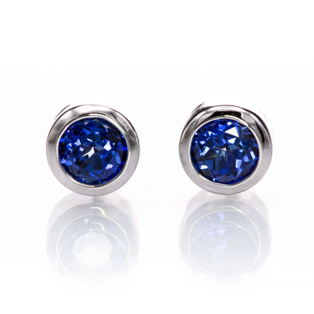 Simple Blue Sapphire Bezel Set Stud Earrings