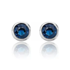 Simple Blue Sapphire Bezel Set Stud Earrings