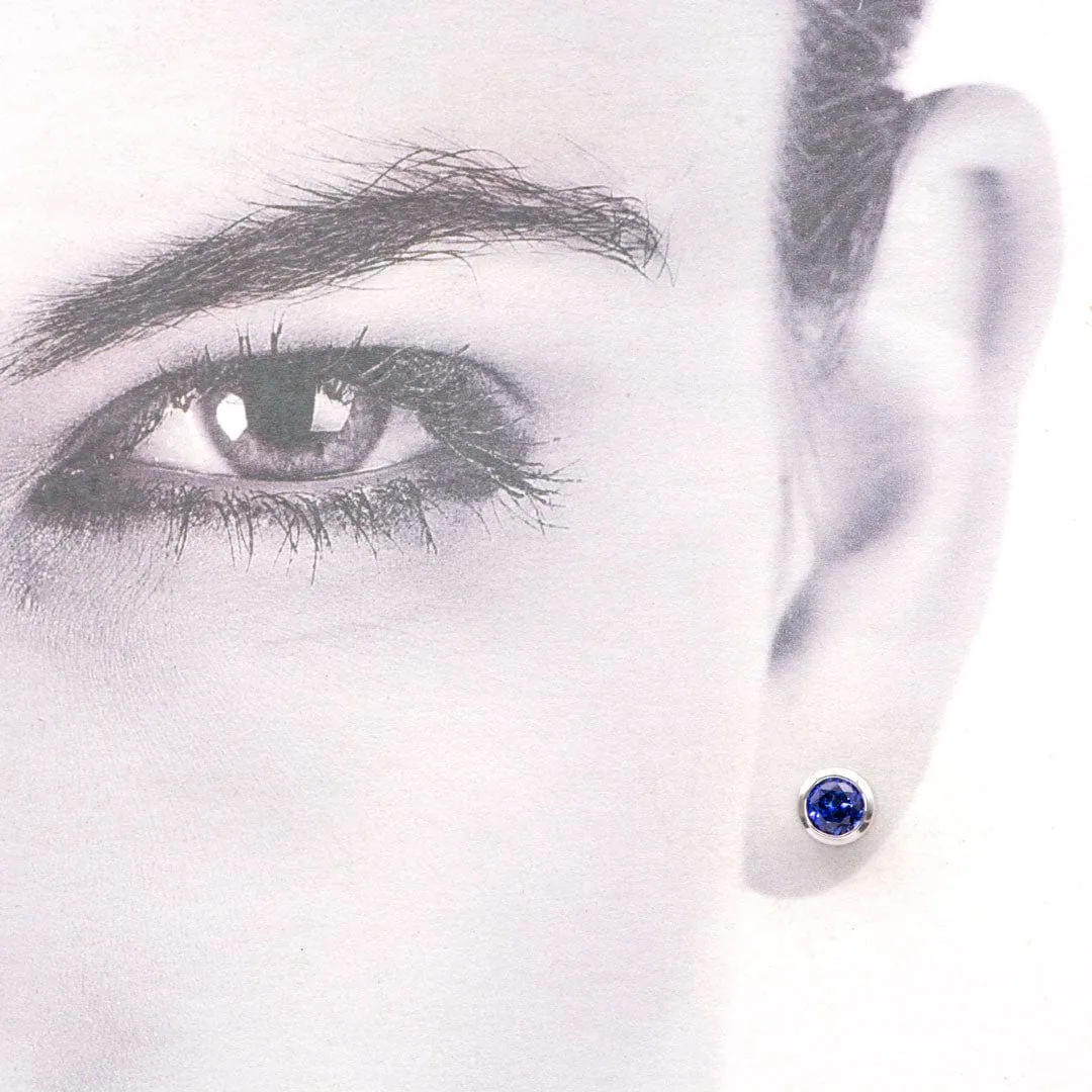 Simple Blue Sapphire Bezel Set Stud Earrings