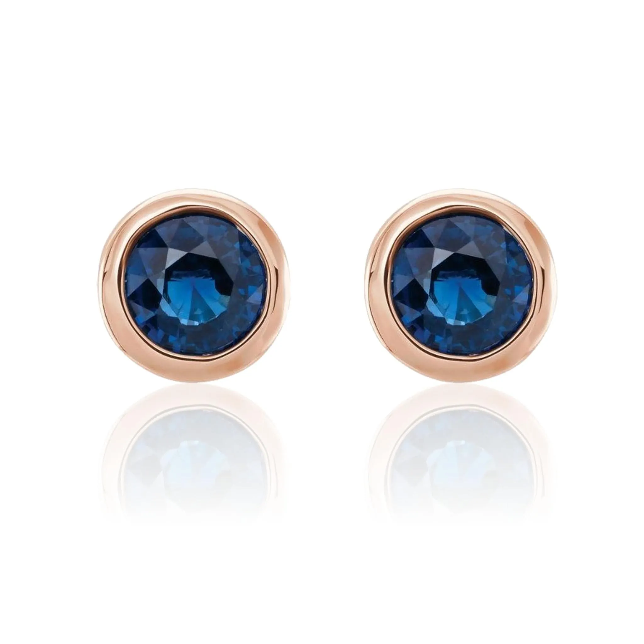 Simple Blue Sapphire Bezel Set Stud Earrings