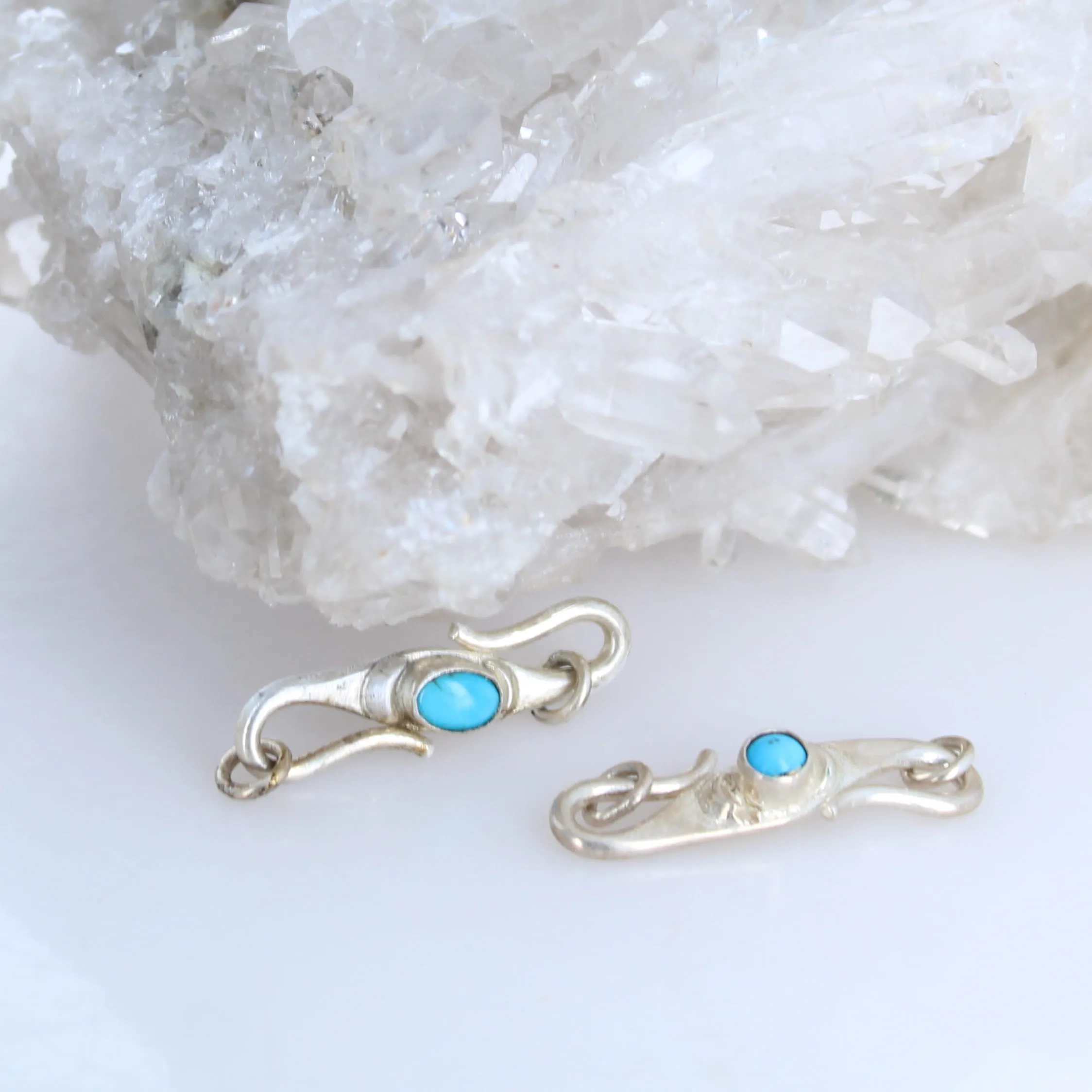 Sleeping Beauty Turquoise Clasp S Shaped Sterling Moons and Round 2 Pcs