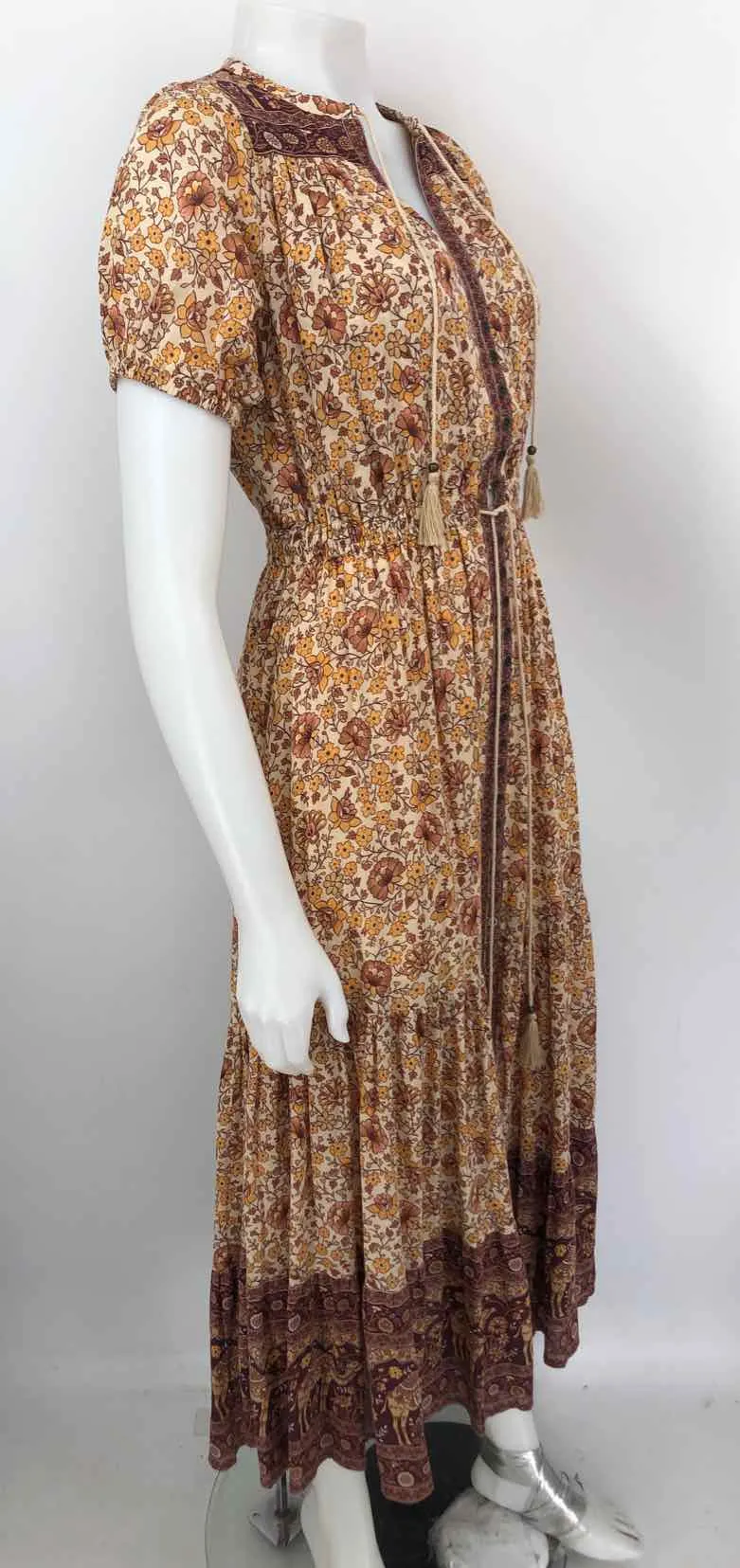 SPELL & THE GYPSY Yellow Burgundy Floral Print Maxi Length Size XXS  (XS) Dress