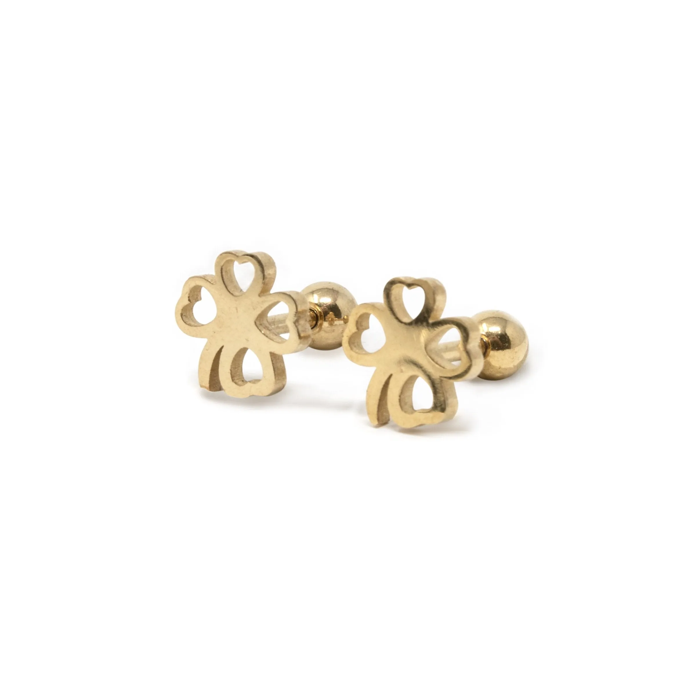 Stainless Steel Baby Stud Earrings Shamrock Gold Plated